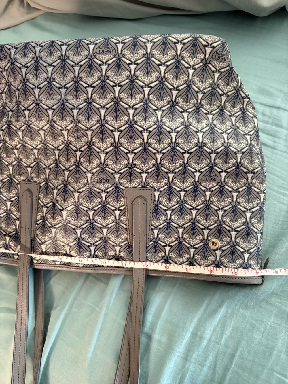 Liberty of London Iphis Gray Pattern Tote with Navy Pattern and Purple Interior - Picture 10 of 12